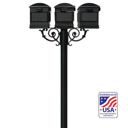 Qualarc The Hanford TRIPLE mailbox post system w/Scroll Supports HPWS3-US-000-LM
